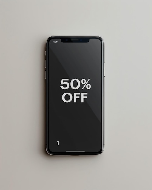 50 oder 50 Prozent Rabatt auf das Design Hand hält ein Handy mit einer Angebotsnachricht Spezielle Rabatt-Promotion Verkaufsplakat Vorlage Vektor-Illustration