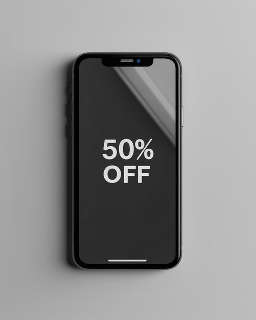 50 oder 50 Prozent Rabatt auf das Design Hand hält ein Handy mit einer Angebotsnachricht Spezielle Rabatt-Promotion Verkaufsplakat Vorlage Vektor-Illustration