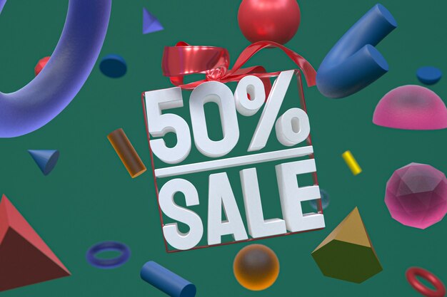 50% de venta con lazo y cinta.