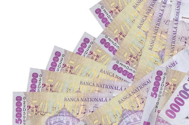Foto 50000 billetes de leu rumano se encuentra en orden diferente aislado