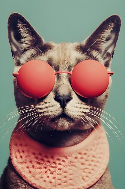 50s Vibes hipster gato retrato retro semitono estilo ilustración