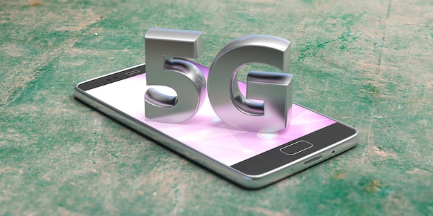 5G Hochgeschwindigkeits-Netzwerkverbindung WLAN auf einem Smartphone vor grünem Hintergrund 3D-Darstellung