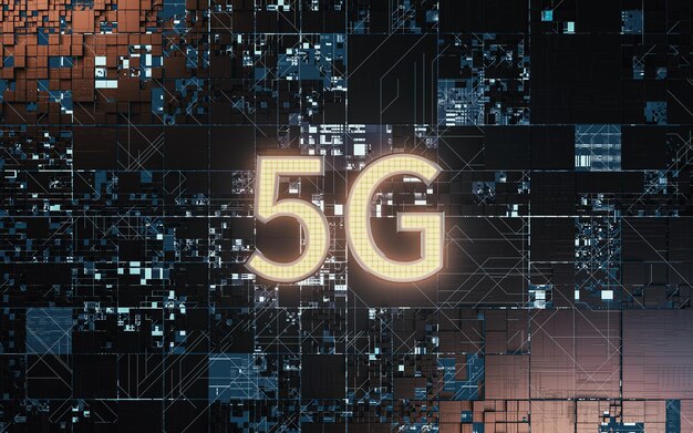 Foto 5g-kommunikationstechnologie mit schwarzem hintergrund 3d-rendering computerdigitalzeichnung