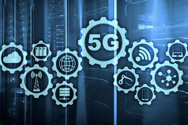 5G-Netzwerk 5G-Internetverbindungskonzept im digitalen Hintergrund Intelligentes Kommunikationsnetzwerkkonzept