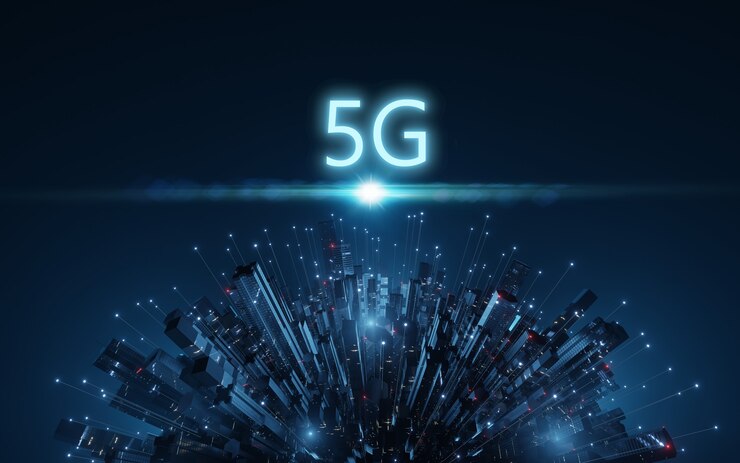 Foto 5g-text auf kreisrunder stadt