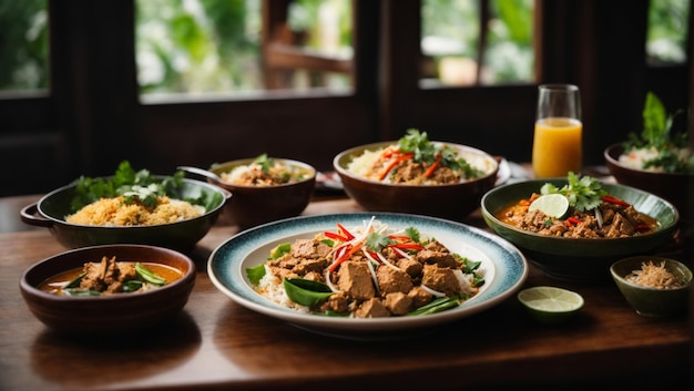 6 Gerichte mit thailändischem Essen in der Tabelle oben