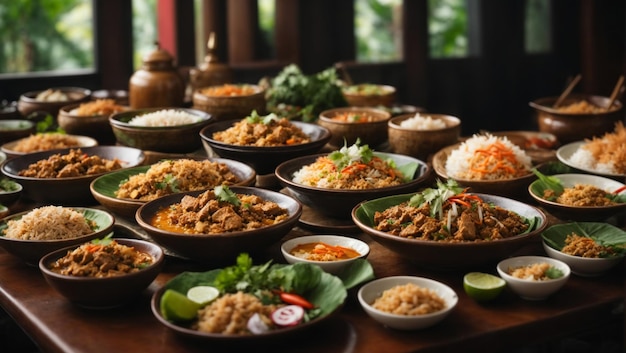 6 Gerichte mit thailändischem Essen in der Tabelle oben