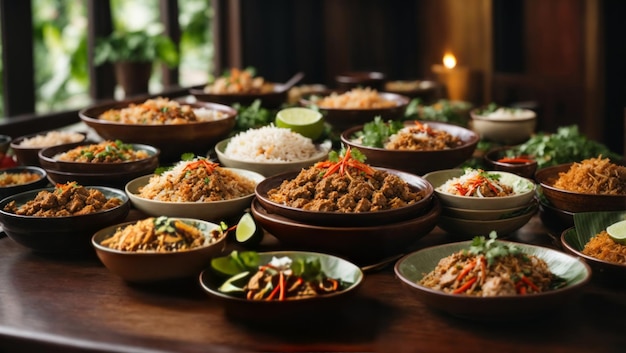 6 Gerichte mit thailändischem Essen in der Tabelle oben