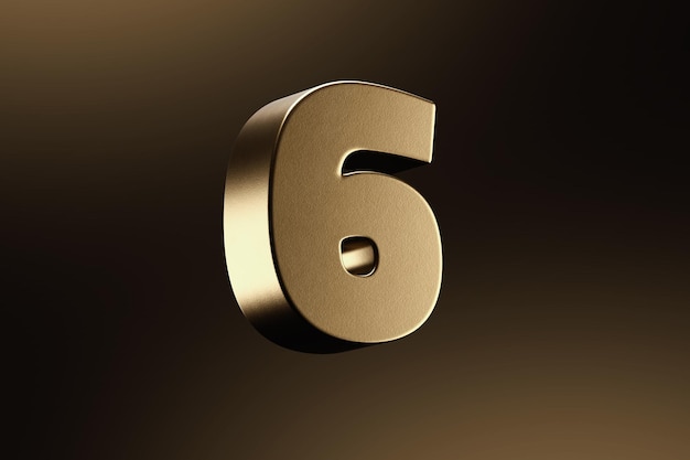 6 número 3d renderizado ilustração de ouro fundo preto dourado isolado ilustração 3D
