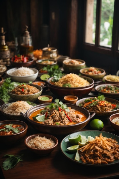 6 platos de comida tailandesa en la mesa ver encima de la mesa