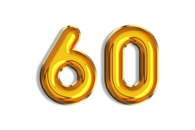 60 Jahre alt Goldballons 60. Jahrestag Zahl Herzlichen Glückwunsch zum Geburtstag Illustration von goldenen realistischen 3D-Symbolen Bannersymbole isoliert auf weißem Hintergrund