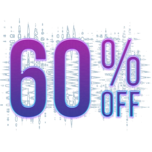 60-Prozent-Rabatt-Angebote-Tag mit lila leuchtendem Design