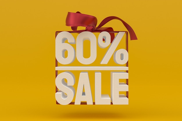 60% Verkauf mit Schleife und Band 3D-Design auf leerem Hintergrund