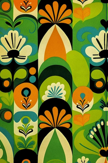 60s estilo patrón floral retro fondo granular textura