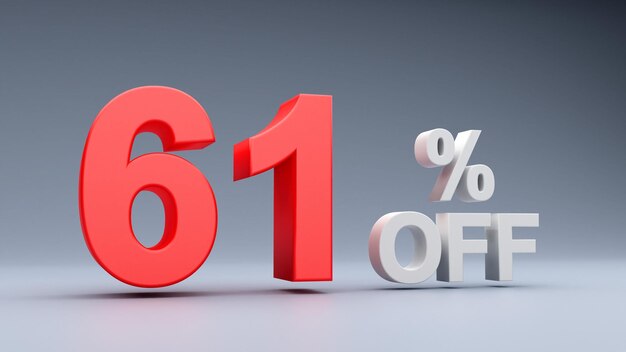 61 Porcentaje de descuento Texto en rojo 3D 61 Descuento Texto 3D 61 Oferta 61 Descuento Texto