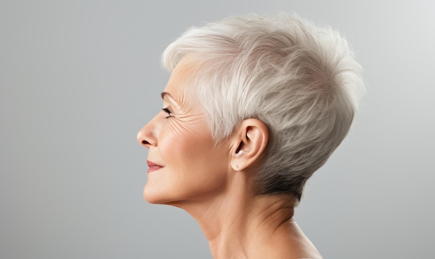 65 años mujer negra fondo gris