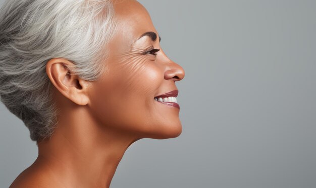 65 años mujer negra fondo gris