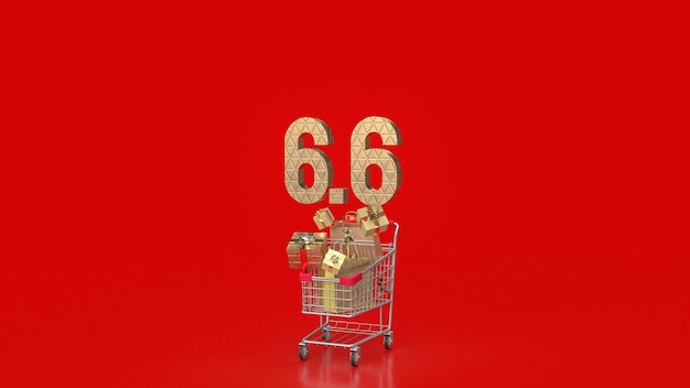 El 66 y el carro de la compra en la representación 3d de fondo rojo