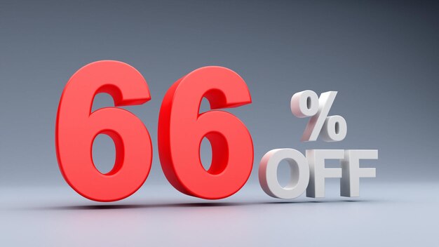 66 Porcentaje de descuento Texto en rojo 3D 66 Descuento Texto 3D 66 Oferta 66 Descuento Texto