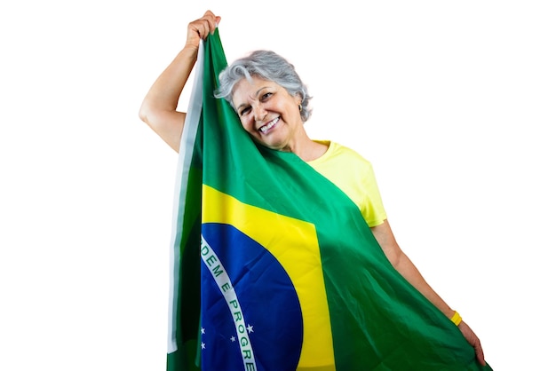 7 de setembro dia da independência do Brasil mulher madura com lebre cinzenta segurando a bandeira do Brasil