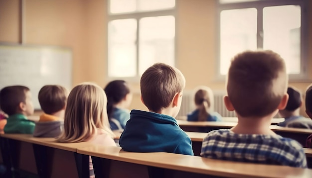 Foto 7-jährige jungen sitzen in der schule