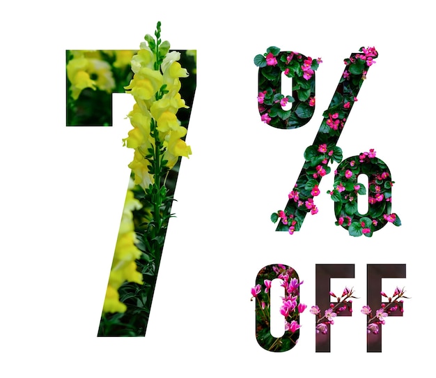 7 Rabatt-Aktionsverkaufsplakat Sommerverkaufsbanner mit tropischen Blumen aus Papier geschnitten