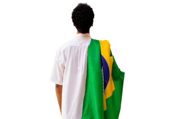 7 de septiembre Día de la Independencia de Brasil El hombre negro sostiene la bandera brasileña aislada