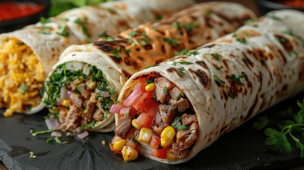 7 tipos de shawarma pollo carne de res pato cerdo camarón postre vegano foto de fondo blanco calidad de comida foto ar 169 estilo crudo estilizar 750 ID de trabajo 04663e5774f4435693da2225d6602f2e