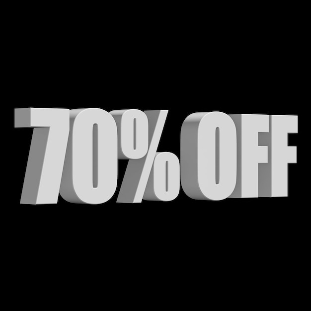 70% de descuento en letras 3D en fondo negro