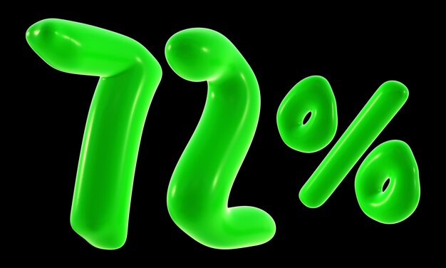 72 por ciento con color verde para venta promoción de descuento y concepto de negocio