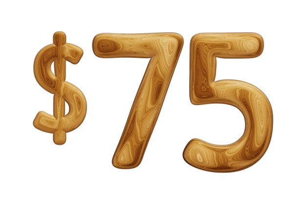 75 dólares de madeira para preço e conceito de oferta