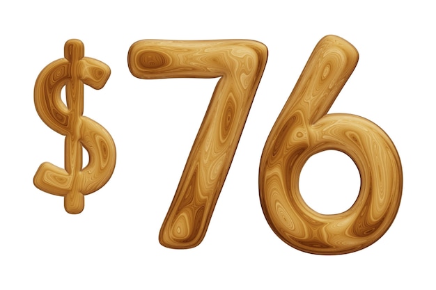 76 dólares de madeira para preço e conceito de oferta