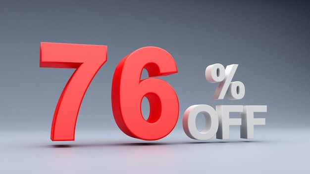 76 Porcentaje de descuento Texto en rojo 3D 76 Descuento Texto 3D 76 Oferta 76 Descuento Texto
