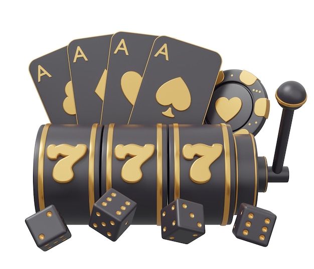 777 Casino Poker Gold 3d rendern minimale kreative Glücksspielillustration