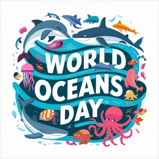 8 de junho Dia Mundial dos Oceanos isolado em fundo branco