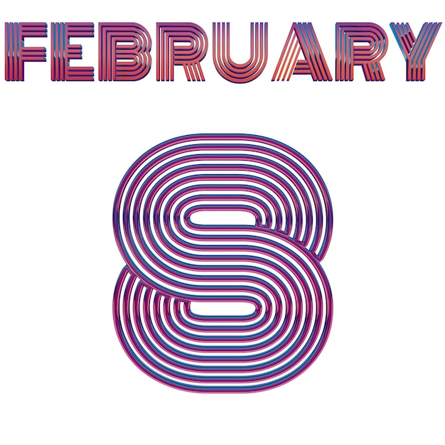 8 de febrero Diseño de neón de colores aislado