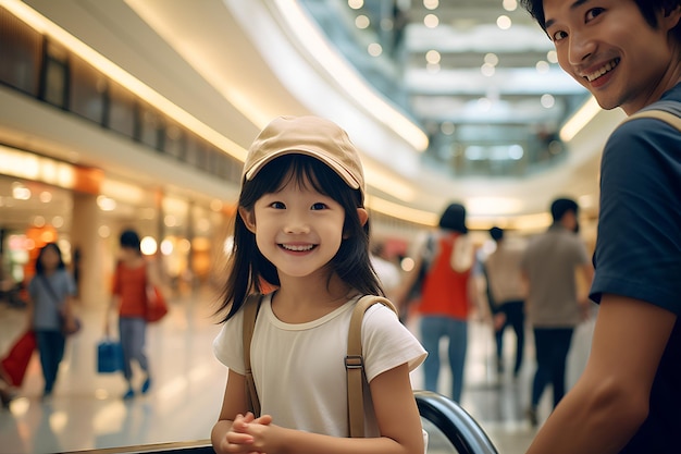 8-jähriges chinesisches Mädchen, Vater und Mutter beim Einkaufen