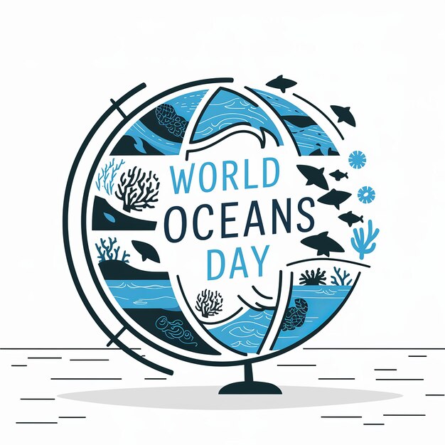 8 de junio Día Mundial de los Océanos aislado en fondo blanco