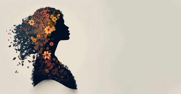 8. März Internationaler Frauentag Konzept mit Frau Silhouette bunte Blumen und Splash