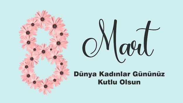 8 Mart Dunya Kadinlar Gunu AKA 8 de marzo Banner conceptual del Día Internacional de la Mujer