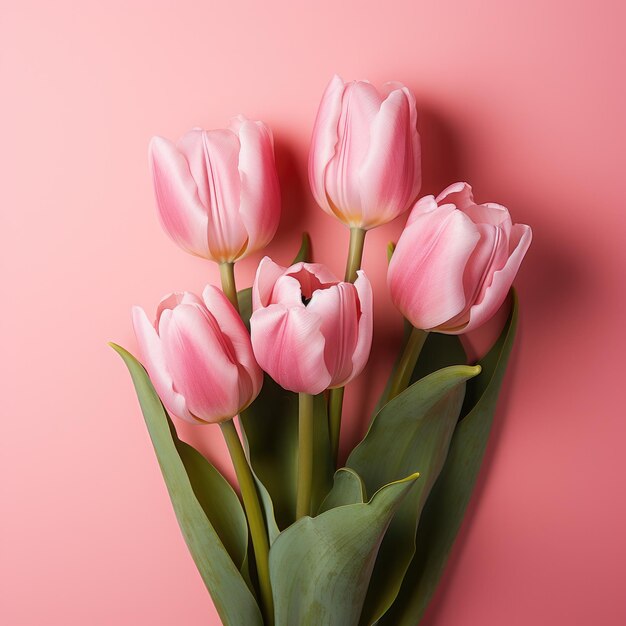 8 de marzo es un fondo rosa con un tulipán rosa