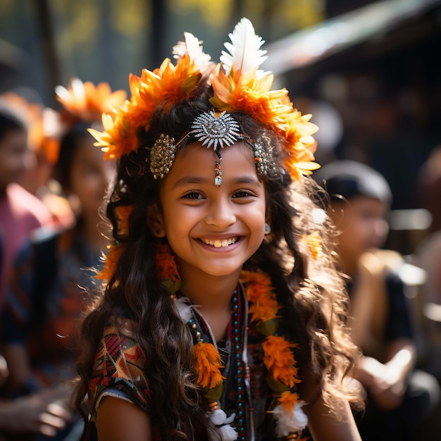 Foto 8. september 2022 kathmandu nepal ein lächelndes porträt eines nepalesischen jungen mädchens, das sich als kumari auszeichnet