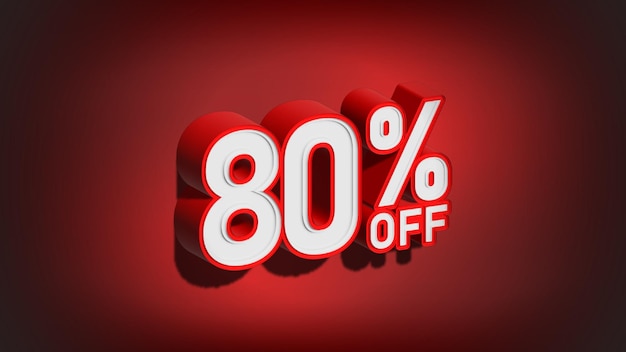 80 por ciento de descuento en ilustración 3D sobre fondo rojo 80 por ciento de descuento en banner web de venta de promoción de descuento