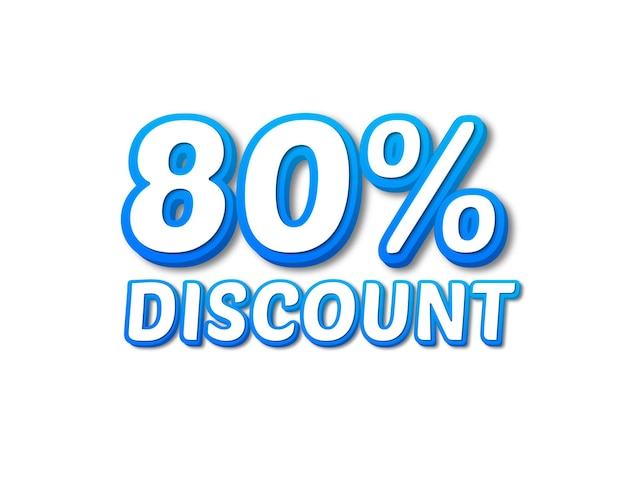 80 por ciento de descuento en imagen de texto en 3d para promoción oferta de venta precio cortado fondo blanco para png