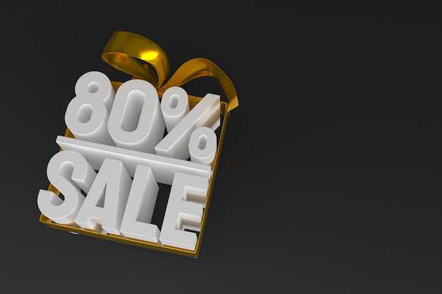 80% Verkauf mit Bogen und Band 3d Design auf leerem Hintergrund