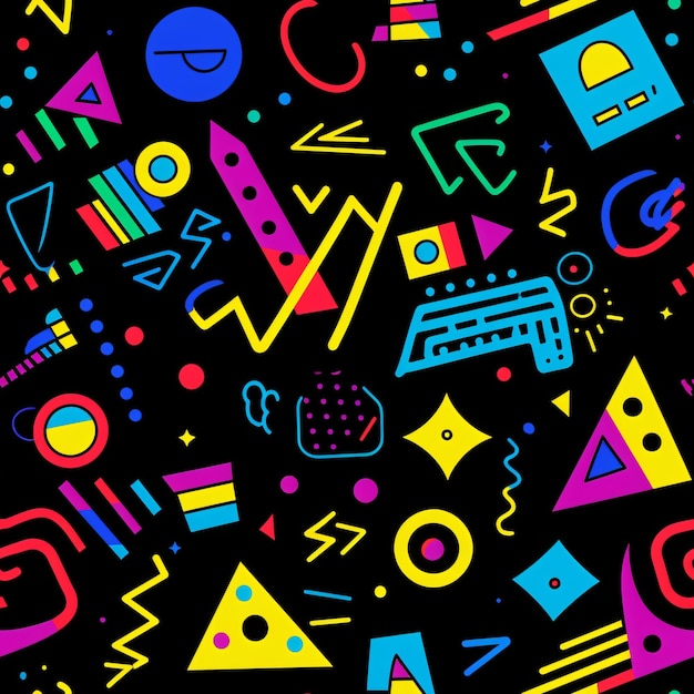 80er 90er Jahre Spaß bunte Linie Doodle nahtlose Muster Kreative minimalistische Stil Kunst Hintergrund Kinder