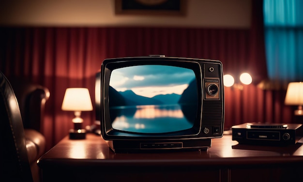 80s retro onda estilo nostálgico fundo exibido em câmera vintage TV VHS música