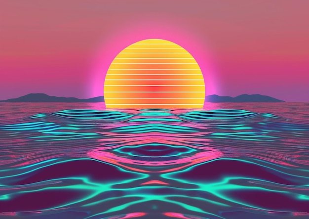 80s Style Retro Sun Vaporwave Hintergrund