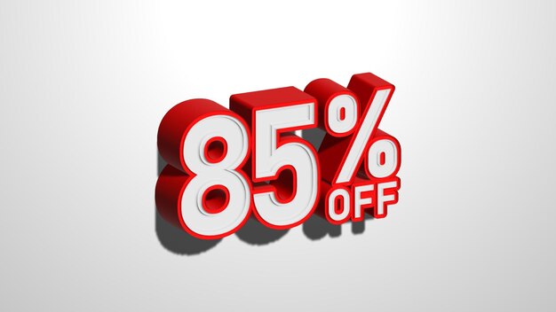 85 por ciento de descuento en banner web de venta de promoción de descuento 85 por ciento de descuento en ilustración 3D sobre fondo blanco