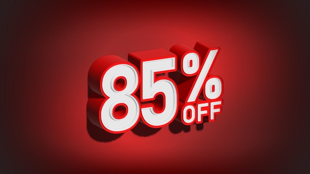 85 por ciento de descuento en ilustración 3D sobre fondo rojo 85 por ciento de descuento en banner web de venta de promoción de descuento